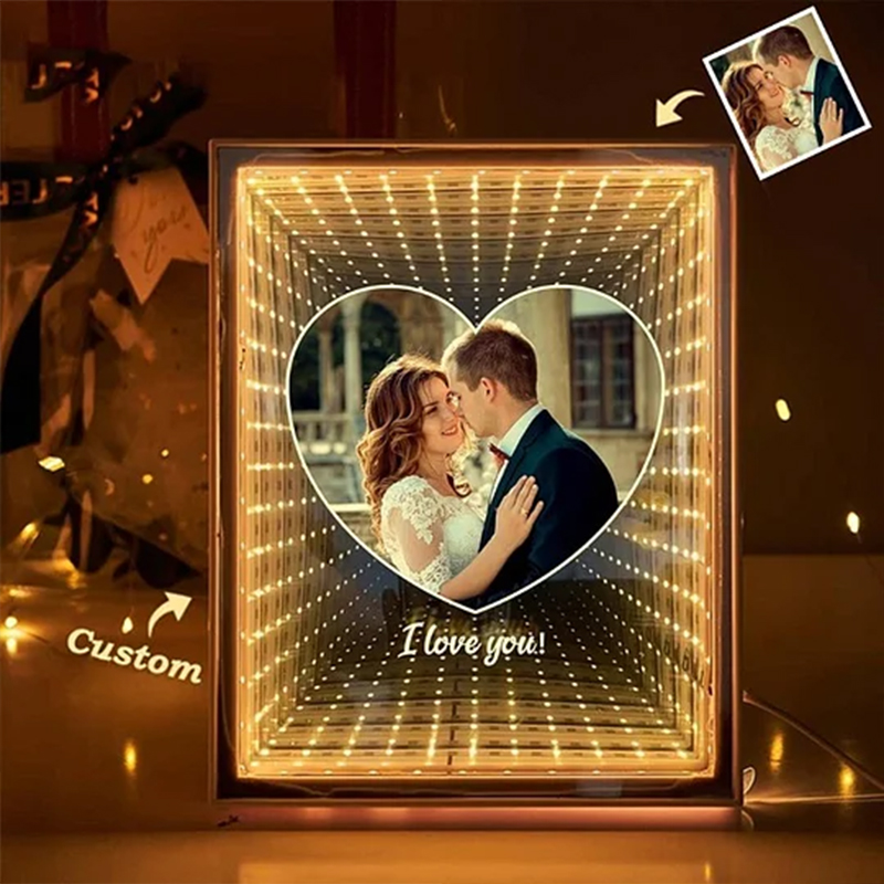 Personalized Couple Photo Love Corridor Custom Picture Mirror Lamp Gift for Couples