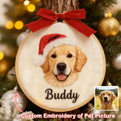 Custom Pet Portrait 3D Embroidered Ornament Personalized Dog&Cat Embroidery Ornament with Name Pet Memorial Gift Keepsake Gift Christmas Tree Decor
