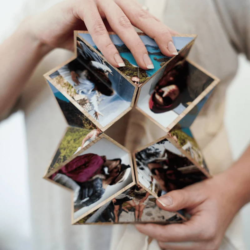 Personalized Wooden Photo Prisma Cube 15 Photos Folding Photo Rubic's Cube Valentines Day Gift Anniversary Gift