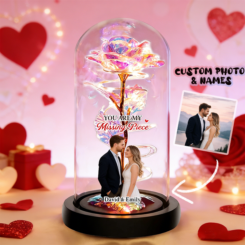 You Are My Missing Piece Personalized Photo and Names Custom Sparkly Rose Valentines Day Gifts