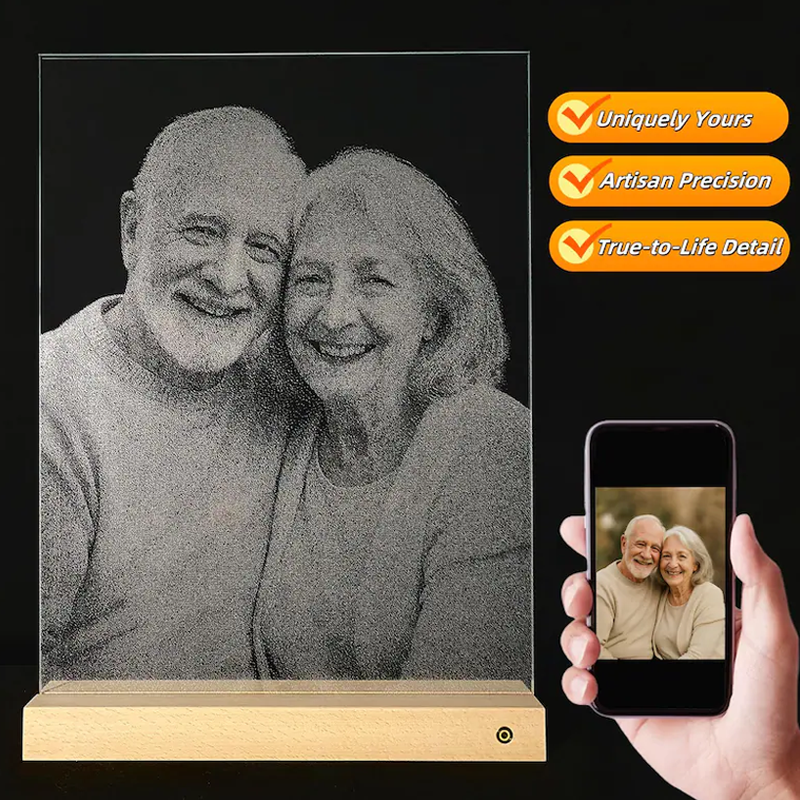 Personalized Handmade Hammered Glass Art Custom Photo Portrait LED Night Light Gift for Her