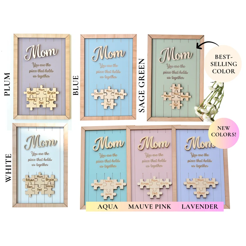 Personalized Wooden Puzzle Frame Custom Color Engraved Mom You Are the Piece That Holds Us Together Sign Gifts for Mom