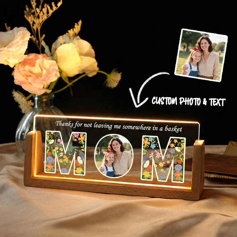 Personalized Mom Photo Night Light Mom Photo LED Lamp with Custom Wood