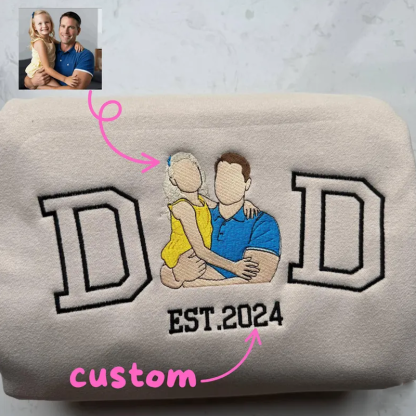 Personalized Embroidered DAD and Kid Portrait Sweatshirt Custom Photo Embroidered Hoodie with Family Photo Gifts for Father