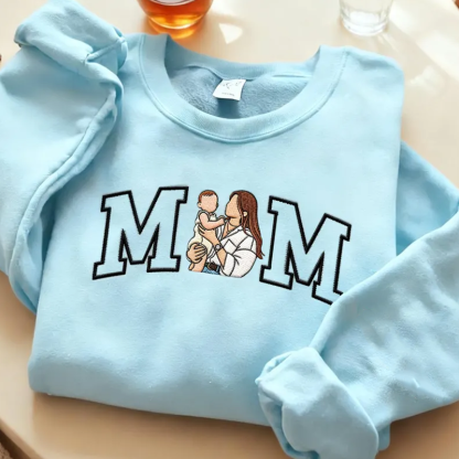 Personalized Embroidered Mama Portrait Sweatshirt Custom Embroidered Hoodie with Family Photo Mother's Day Gifts