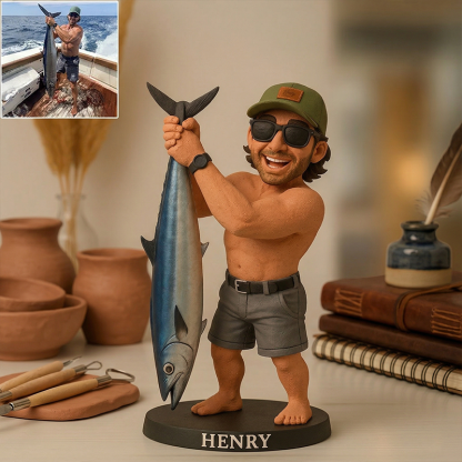 Handcrafted Custom Bobblehead Fully Body Custom Made Bobble Head Dolls from Photo Presents for Fishing Lovers Fish Gift