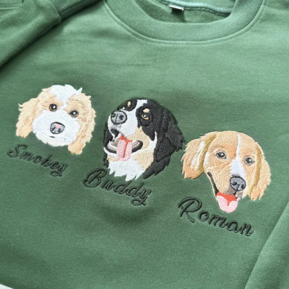 Custom Pet Portrait Sweatshirt with 1 to 3 Pets Photos and Names Embroidered Hoodie Gifts for Cat Lover & Dog Lovers