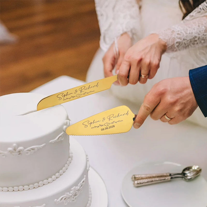 Custom Engraved Wedding Cake Cutting Serving Set Engraved Cake Knife and Server Set Knife & Forks Gift for Bridal Shower