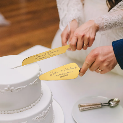 Custom Engraved Wedding Cake Cutting Serving Set Engraved Cake Knife and Server Set Knife & Forks Gift for Bridal Shower