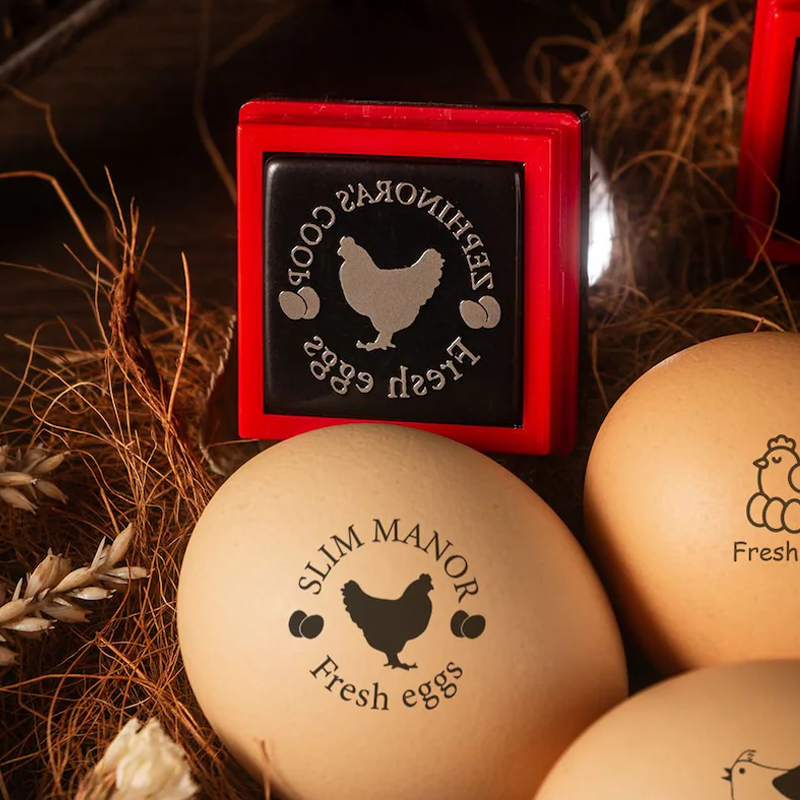 Personalized Egg Stamp Custom Multiple Sizes Chicken Silhouette Hens Egg Safe Label Text with Food-Grade Ink Gifts for Chicken Lovers and Owners