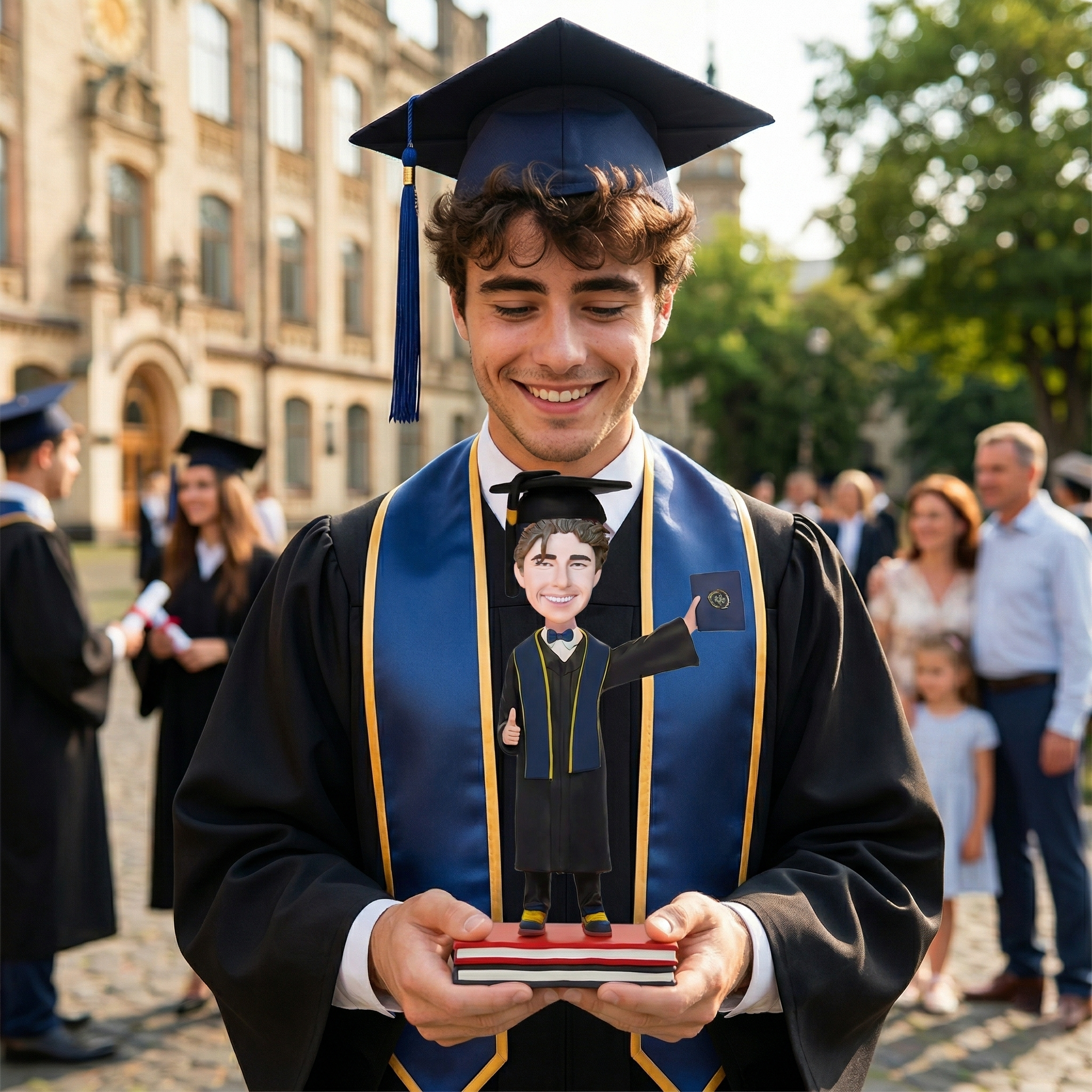 Custom Graduation Man Bobblehead Holding Diploma with Personalized Engraving