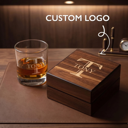 Personalized Cigar Ashtray Walnut Box Set Engraved Wood Ashtray with Ashtray Guillotine & Custom Cigar Cutter Gifts for Him