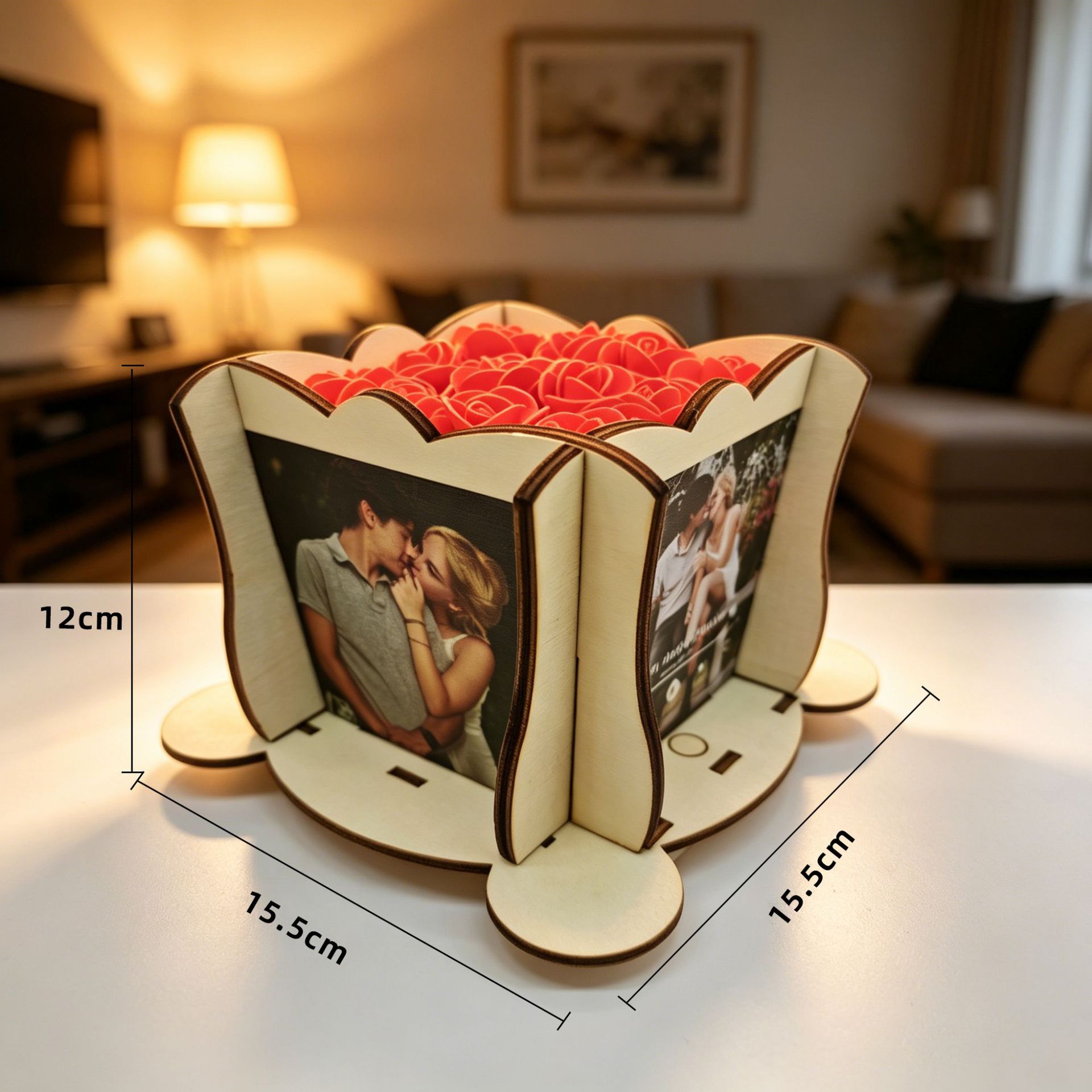 Custom Digital Music Box with 4 Photos and Custom Song Personalized Music Box with Preserved Red Rose Gift