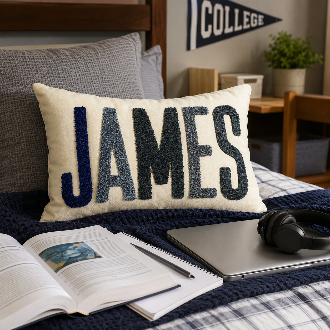 Finished Handmade Personalized Name Embroidered Pillow Back to School Gifts Punch Needle Dorm Decor Gift for Students