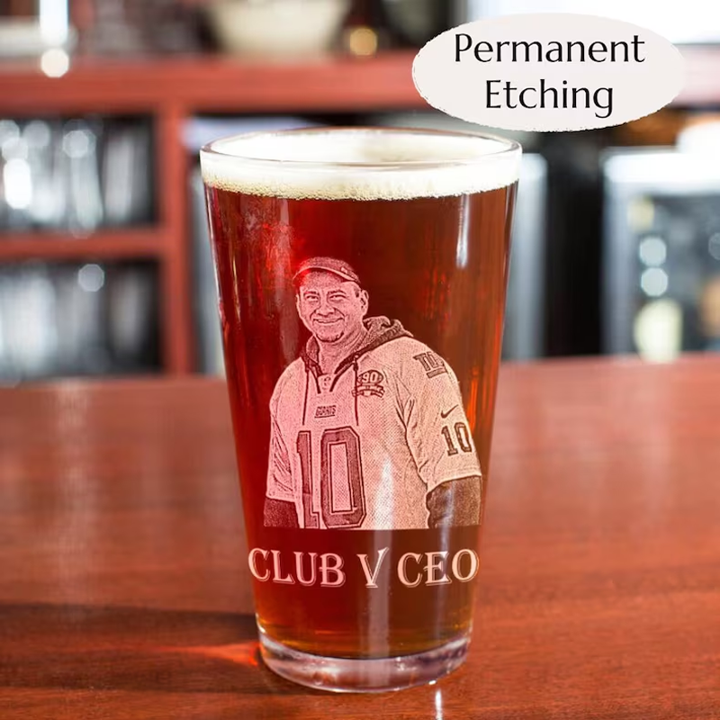 Personalized Photo Beer Pint Glass with Custom Text Laser Etched Couples Portrait Glass Anniversary Wedding Gift