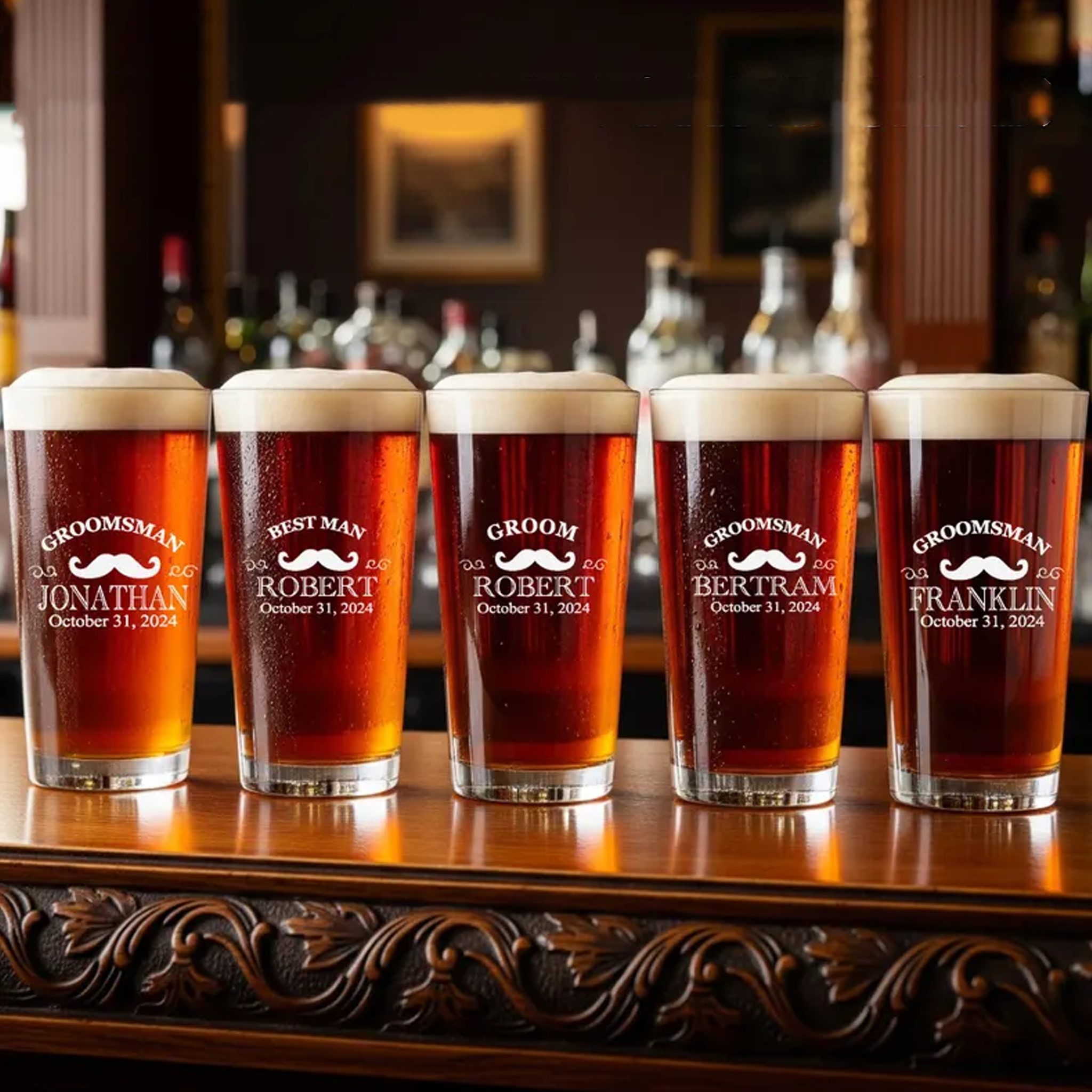 Personalized Groomsman Beer Pint Glass with Custom Logo Engraved Best Man Glass Wedding Party Gift for Groomsmen