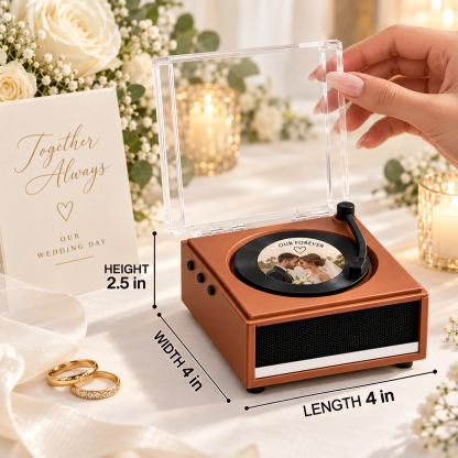 Personalized Photo and Whole Song Mini Vinyl Music Player with Custom Vinyl Records and Cover Wedding Anniversary Gift for Couples