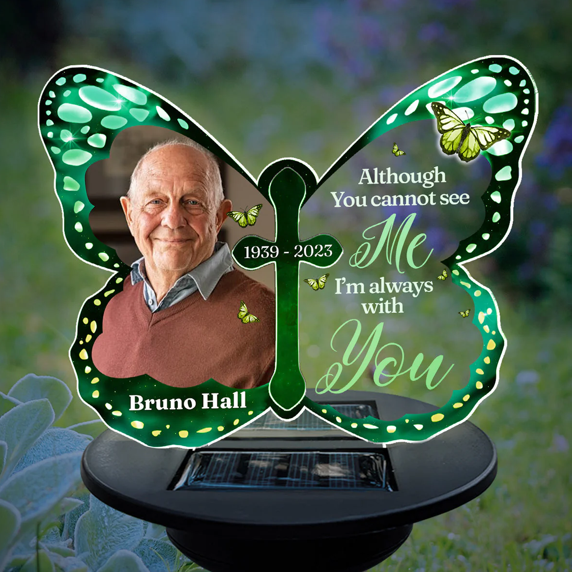 Personalized Memorial Solar Garden Light with Name And Photo Memorial Gift for Loss of Family Custom Butterfly Light Up Remembrance Stake
