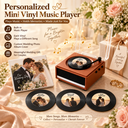 Personalized Photo and Whole Song Mini Vinyl Music Player with Custom Vinyl Records and Cover Wedding Anniversary Gift for Couples