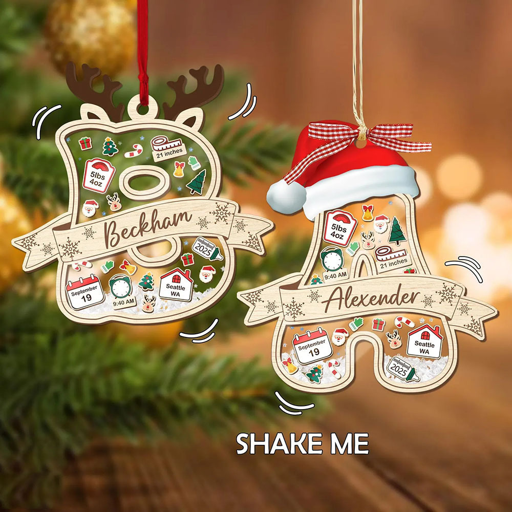 Personalized Initial Baby Name Ornament 4D Shaker Ornament Baby's First Christmas Ornament Baby Shower Gift