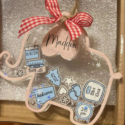Personalized Baby First Christmas 4D Shaker Ornament Elephant Kid Boy Girl Xmas Gifts for Baby