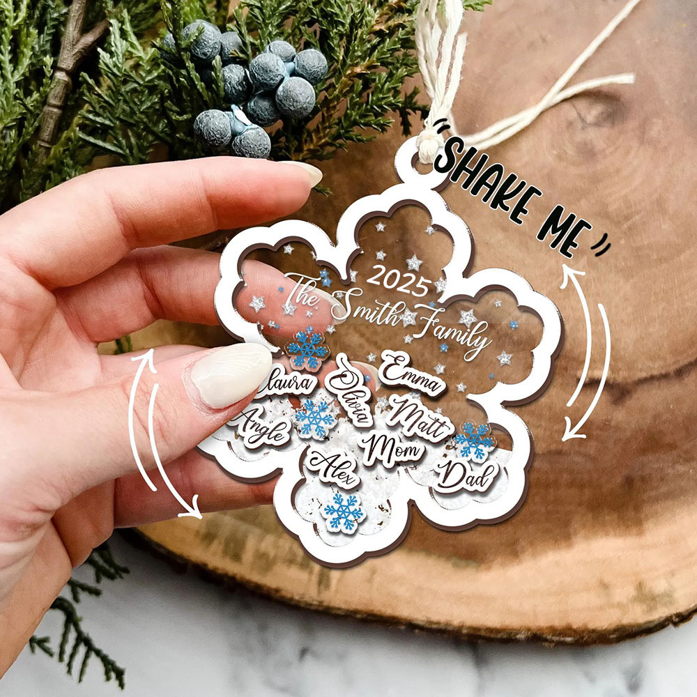 Personalized Family Name 4D Shake Snowflake Family Ornament Christmas Tree Hangings Family Gifts