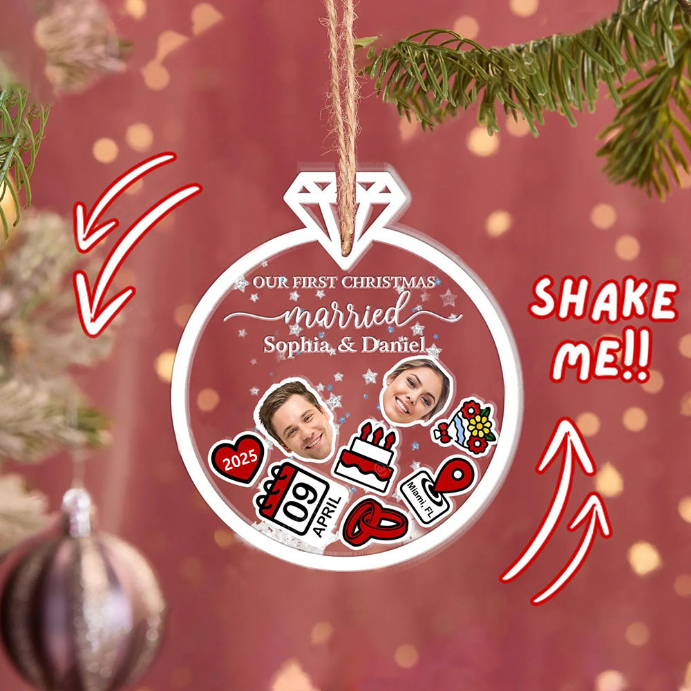 Personalized Married Christmas 4d Shaker Ornament Custom First Christmas Married Ornament Wedding Gifts