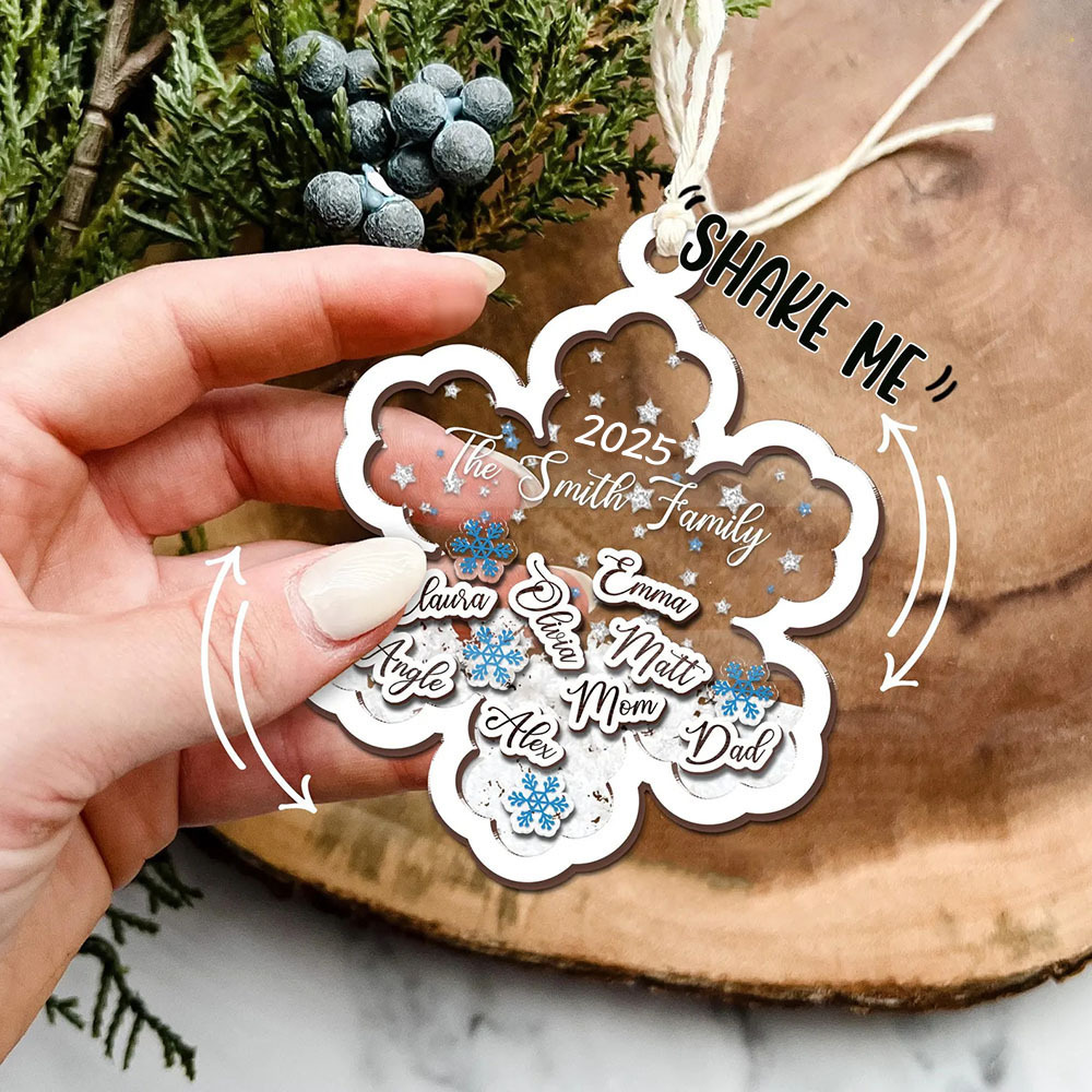 Personalized Family Name 4D Shake Snowflake Family Ornament Christmas Tree Hangings Family Gifts