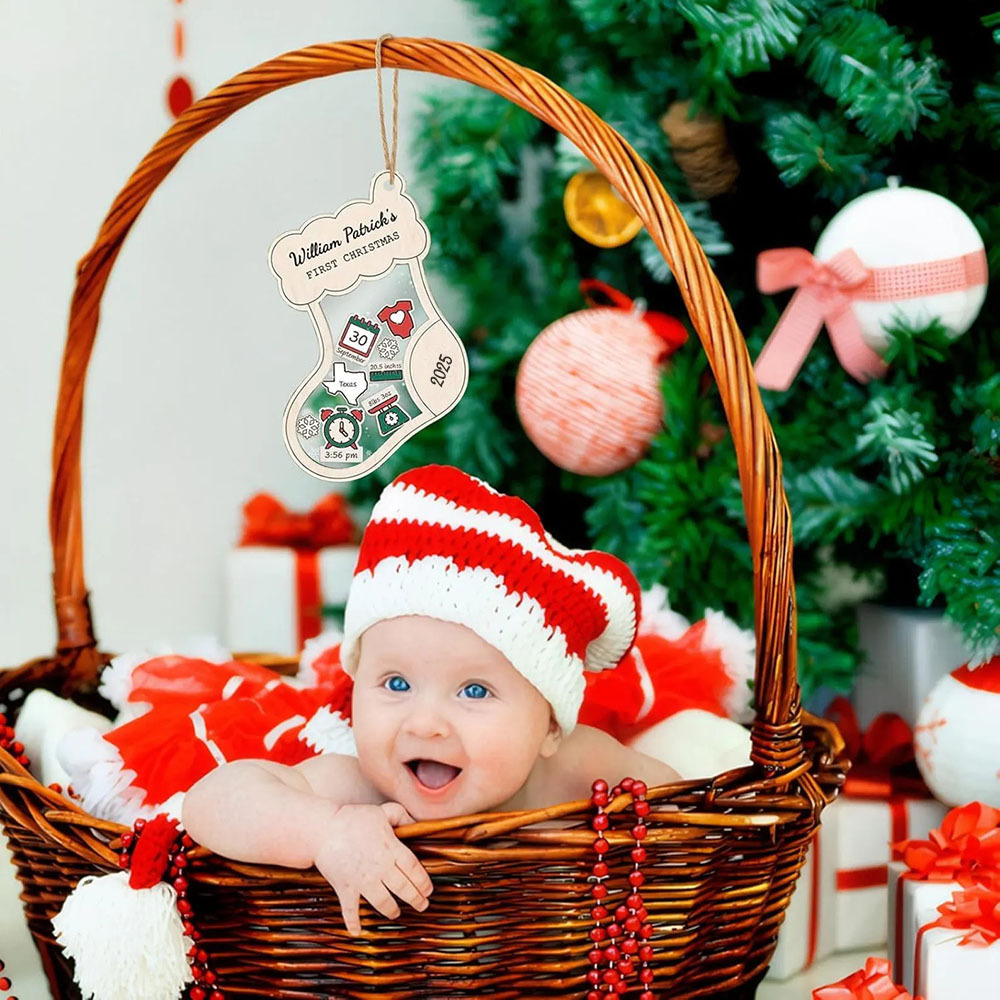 Personalized Baby's First Christmas Ornament 4D Shaking Baby Keepsake Christmas Gift Sock Pendant