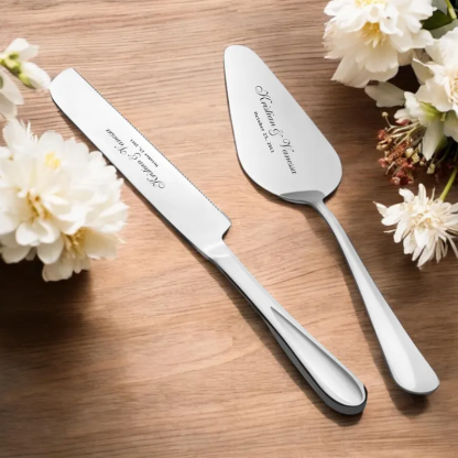 Custom Engraved Wedding Cake Cutting Serving Set Engraved Cake Knife and Server Set Knife & Forks Gift for Bridal Shower