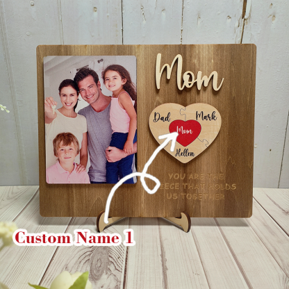 Personalized Heart Photo and Name Wooden Puzzle Custom Sign Mother's Day Gifts