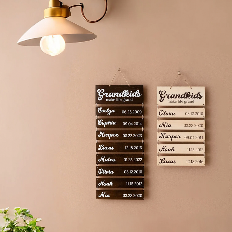 Personalized Wooden Name Sign Custom Grandkids Hanging Signs Engraved Family Name and Date Sign Personalized Gift for Grandparents