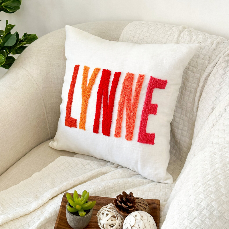Handmade Personalized Name Embroidered Pillow Punch Needle Name Pillow Baby Girl Nursery Pillow New Baby Gift