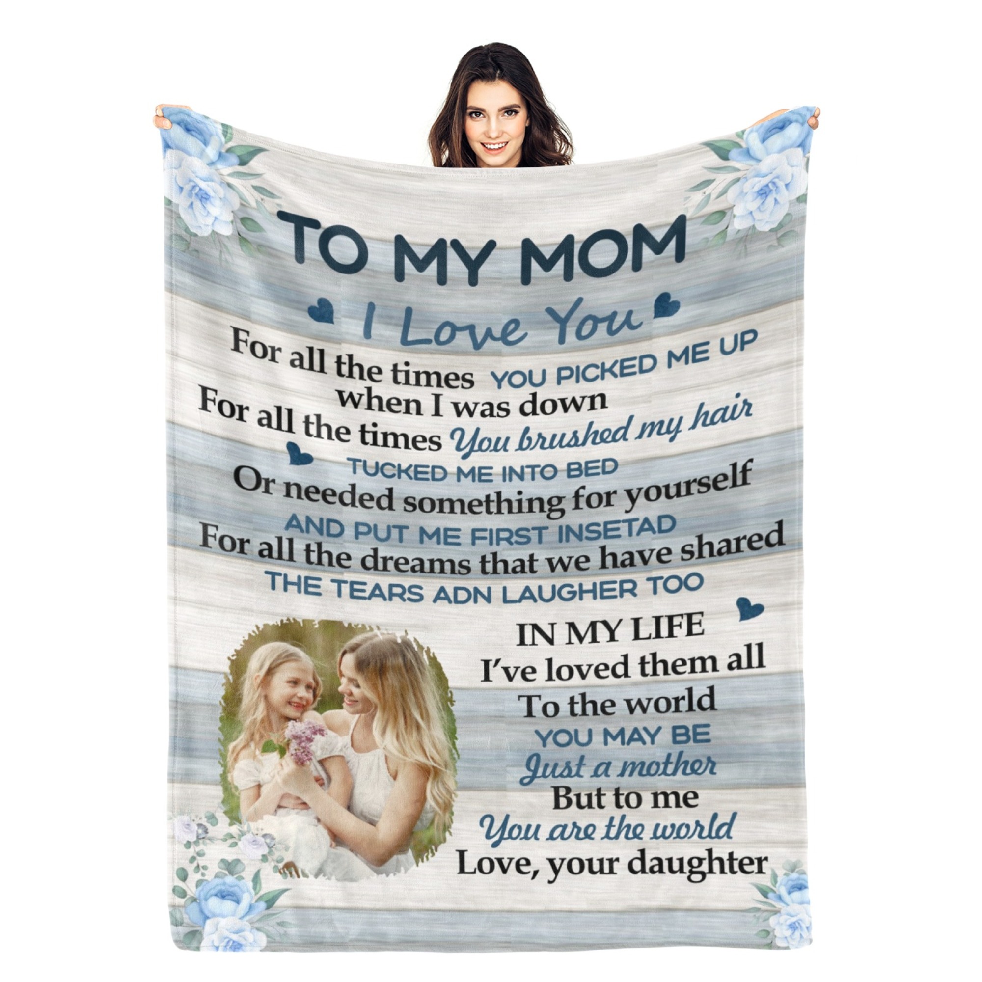 Custom Text Blankets Mother's Day Gifts Personalized Throw Blanket wit