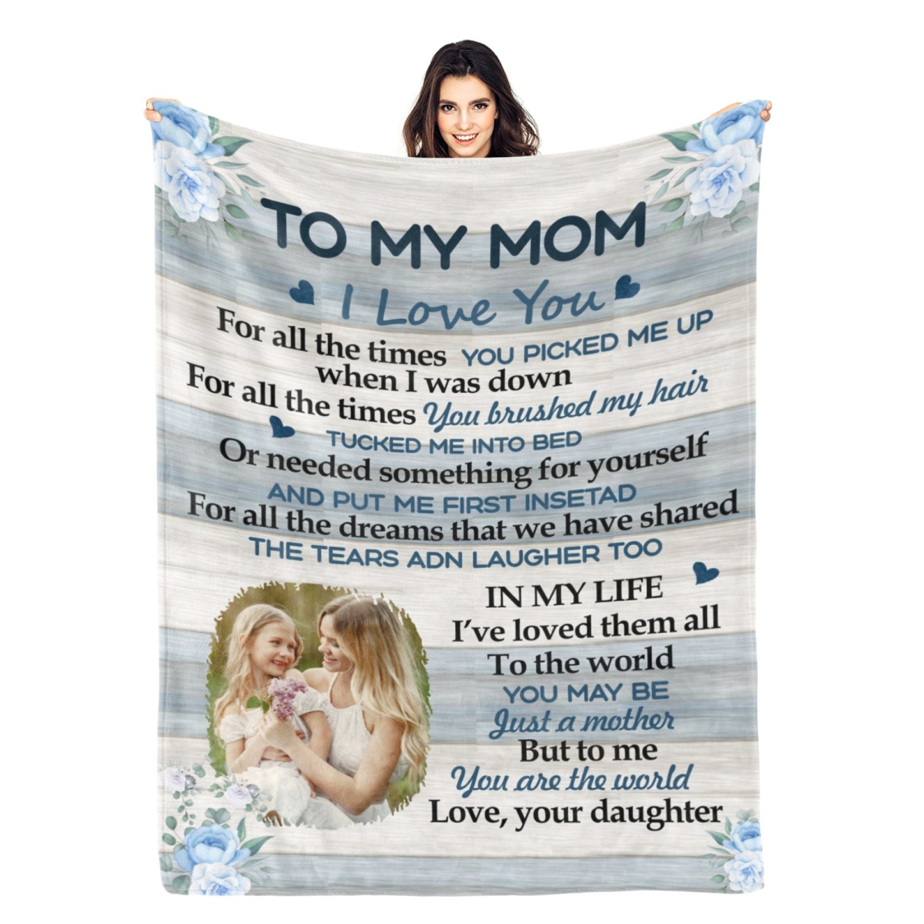 Custom Text Blankets Mother's Day Gifts Personalized Throw Blanket with Photos and Text