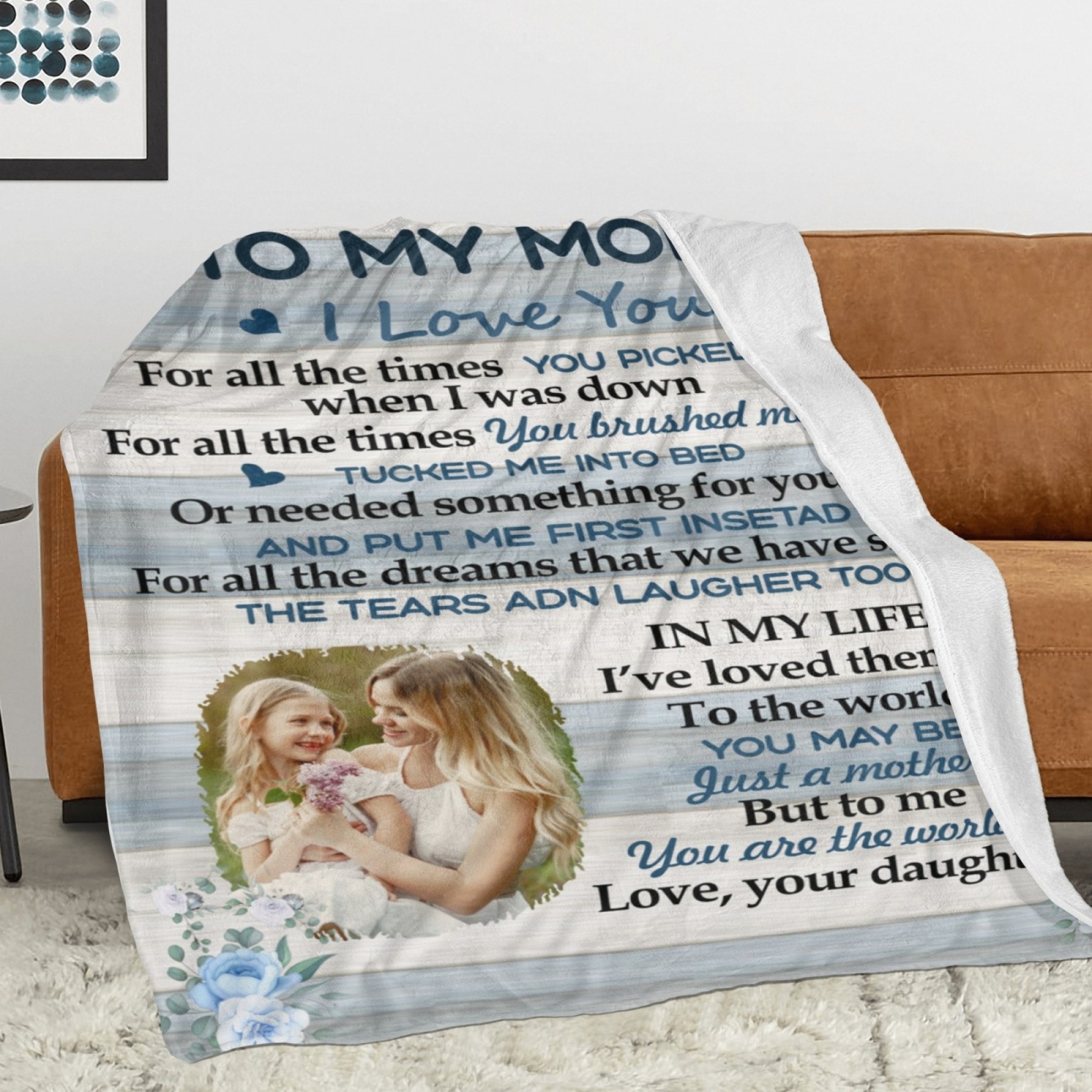 Custom Text Blankets Mother's Day Gifts Personalized Throw Blanket with Photos and Text