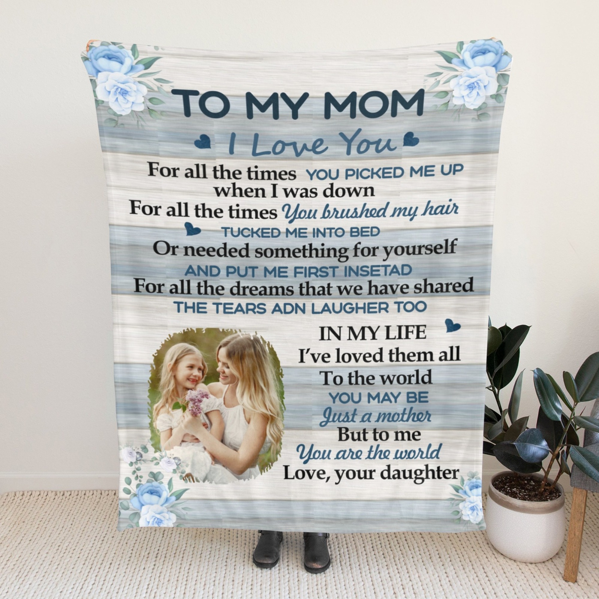 Custom Text Blankets Mother's Day Gifts Personalized Throw Blanket with Photos and Text