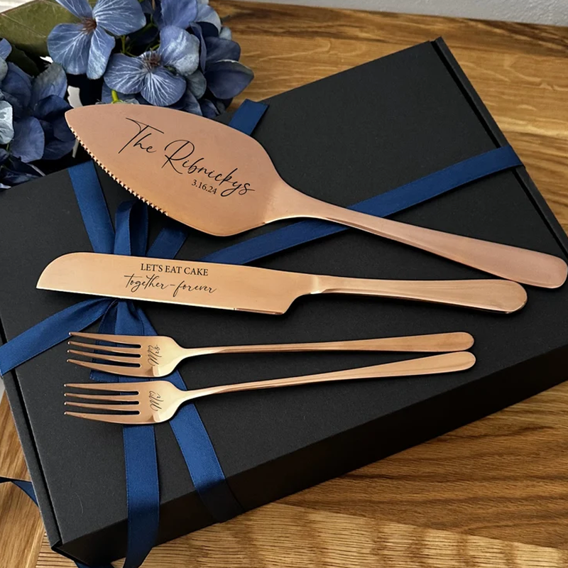 Custom Engraved Wedding Cake Cutting Serving Set Engraved Cake Knife and Server Set Knife & Forks Gift for Bridal Shower