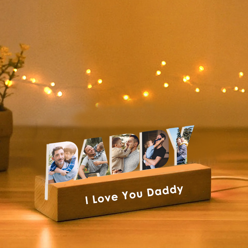 Personalized Photo Collage Night Light Custom Text Photo Led Lamp Fathers Day Gifts for Grandpa