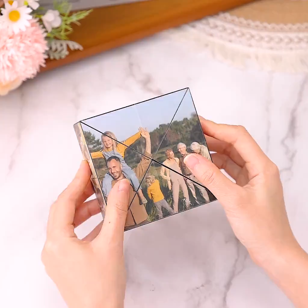 Personalized Wooden Photo Prisma Cube 15 Photos Folding Photo Rubic's Cube Valentines Day Gift Anniversary Gift