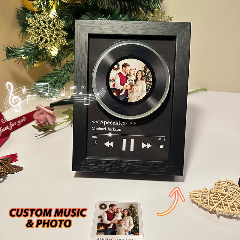 Custom Whole Song Photo Frame with Music Christmas Gifts Personalized Rotating Vinyl Night Light Music Player (Can Play Whole Song)