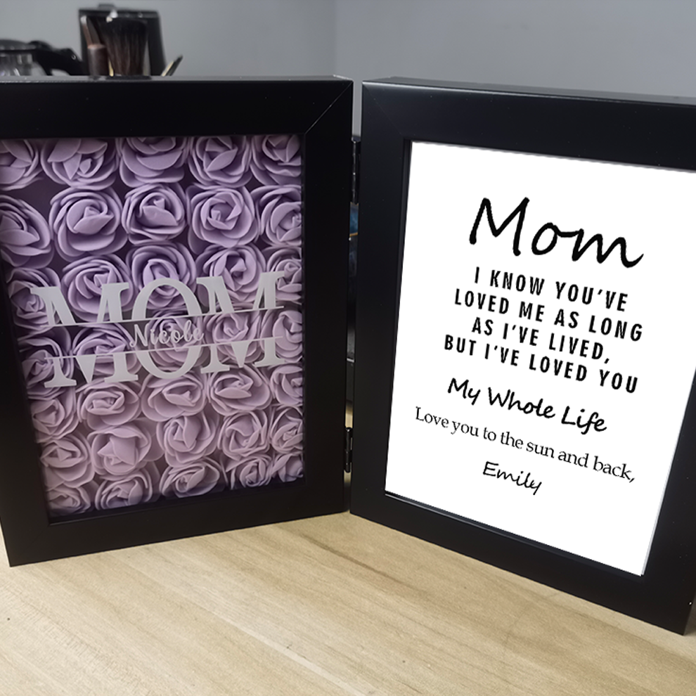 Custom Kids Names Heart Flower Shadow Box Personalized Flower Frame Mothers Day Gifts