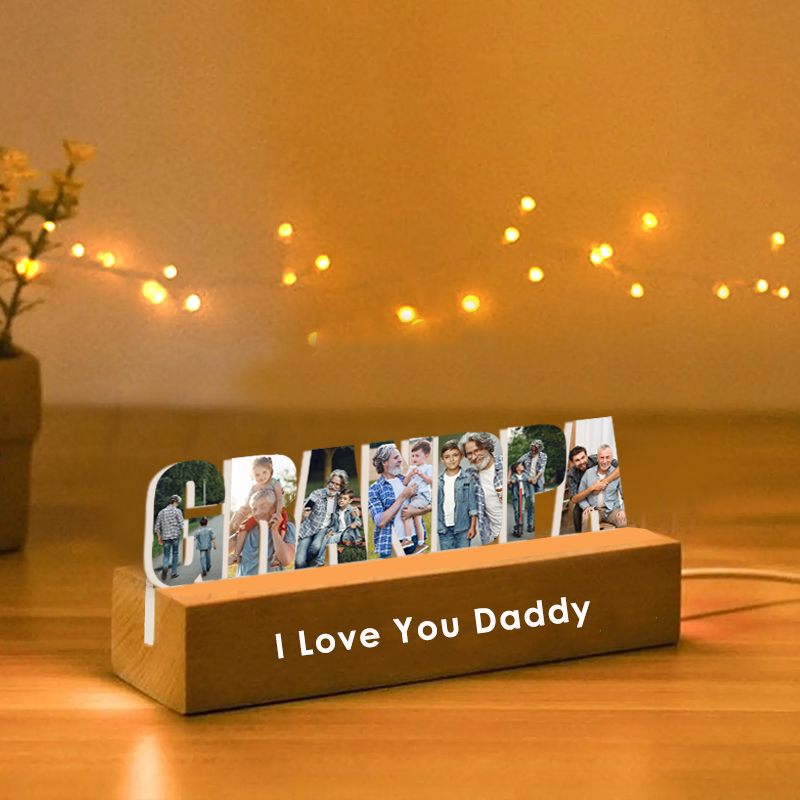 Personalized Photo Collage Night Light Custom Text Photo Led Lamp Fathers Day Gifts for Grandpa