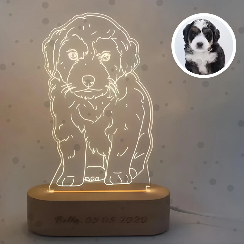 Personalized Pet Line Art Photo Lamp Portrait from Photo Custom Picture Line Art Night Light Gift for Pet Lovers