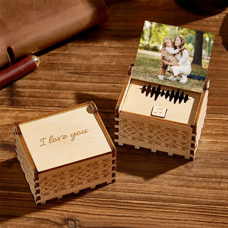 Custom Photo and Song Digital Music Box Personalized Wooden Photo Music Box Gifts for Mother (can play whole song)