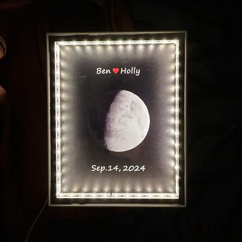 Personalized Moon Phase Mirror Custom Led Mirror Lamp Frame Moon of the Date of your Birthday with Text Engraved