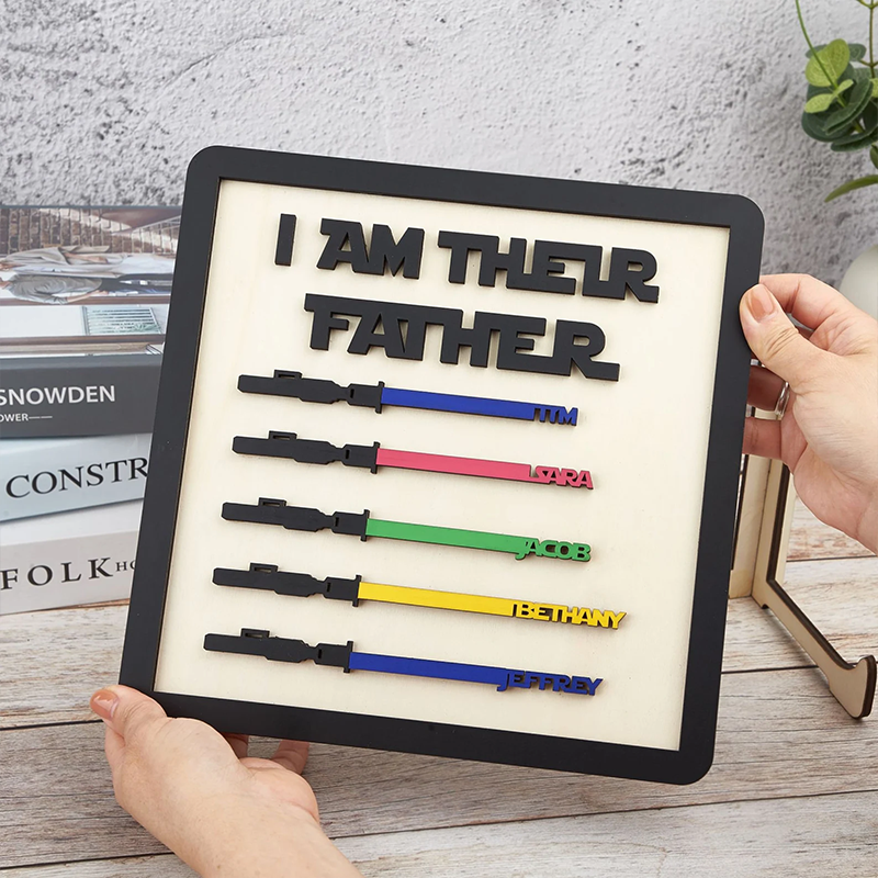 Personalized Wooden Family Sign Custom Kids Name I Am Their Father Wooden Sign Frame Fathers Day Gifts