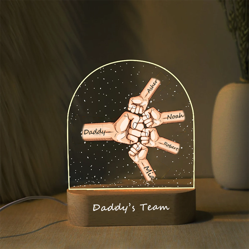 Personalized Daddy's Team Fist Bump LED Light Custom Family Hands Night Lamp Gift for Dad