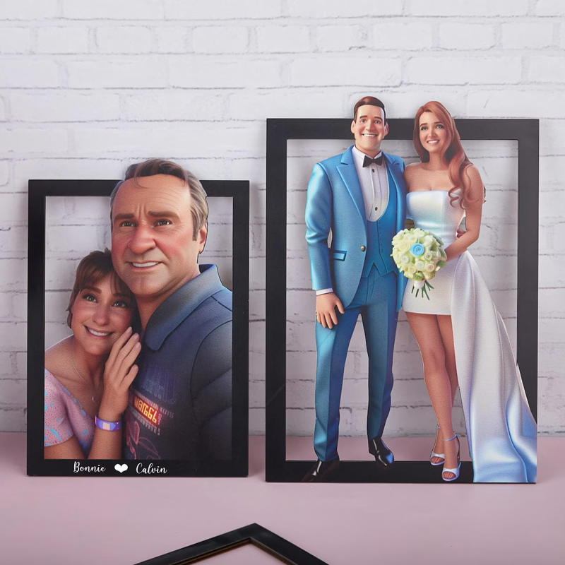 Personalized Photo Pixar Cartoon Portrait 3D Picture and Text Frame Night Light Anniversary Gifts