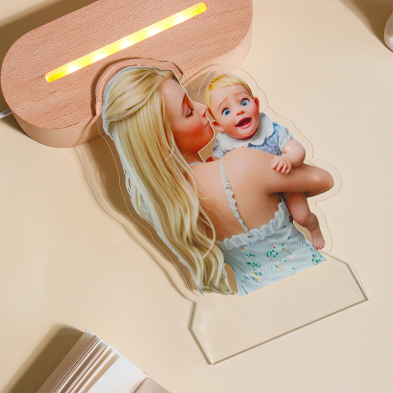 Personalized Photo Cartoon Style 3D Photo Frame LED Night Light with Text Pixar Inspired Portraits Family Gifts